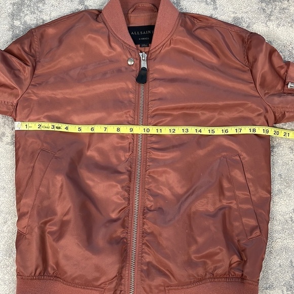 All Saints Myra Bomber Flight Jacket Rust Brown Red Ruched Nylon Sz XS - Picture 10 of 15